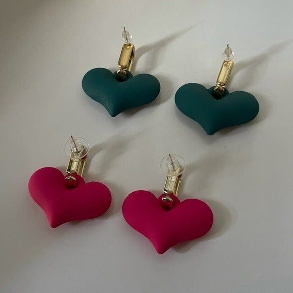 *50% OFF! 2 pair Heart earrings gold pink teal blue dangle drop hearts Y2k retro - Picture 2 of 5